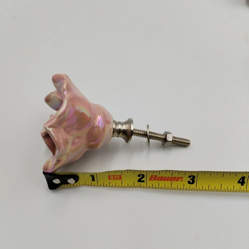 Set of 10 Vintage Pink Iridescent Ceramic Rose Cabinet Knobs Shabby Chic Flower
